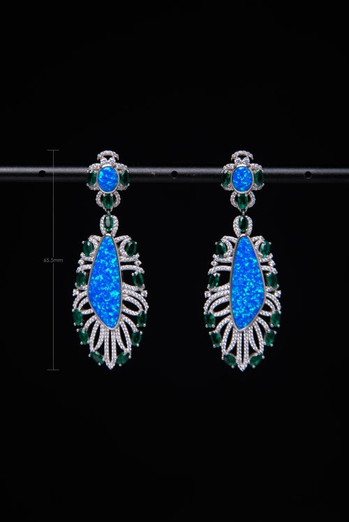 Mystic Peacock | Vintage Filigree Iridescent Blue & Emerald-Tone 925 Silver Drop Earrings