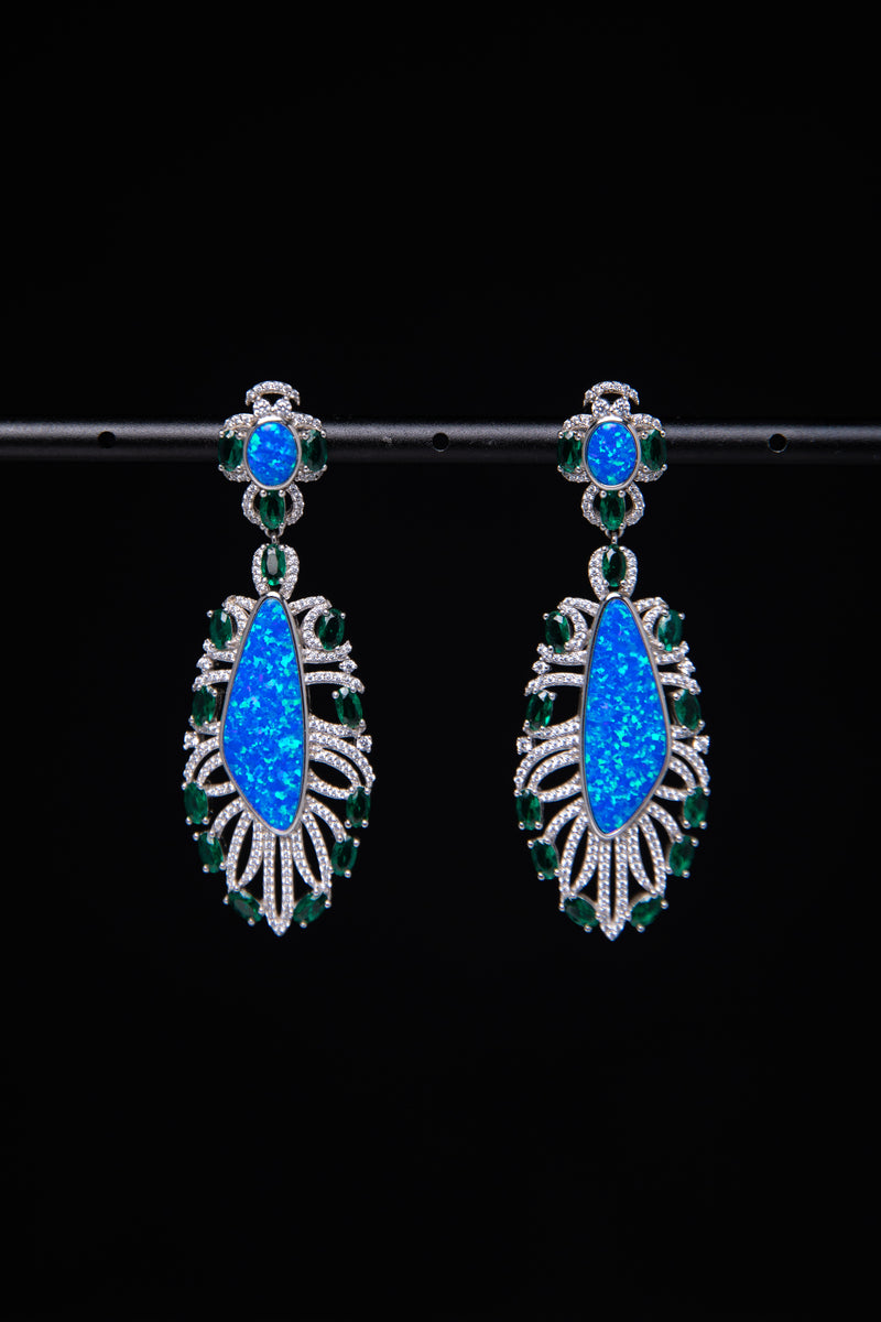 Mystic Peacock | Vintage Filigree Iridescent Blue & Emerald-Tone 925 Silver Drop Earrings