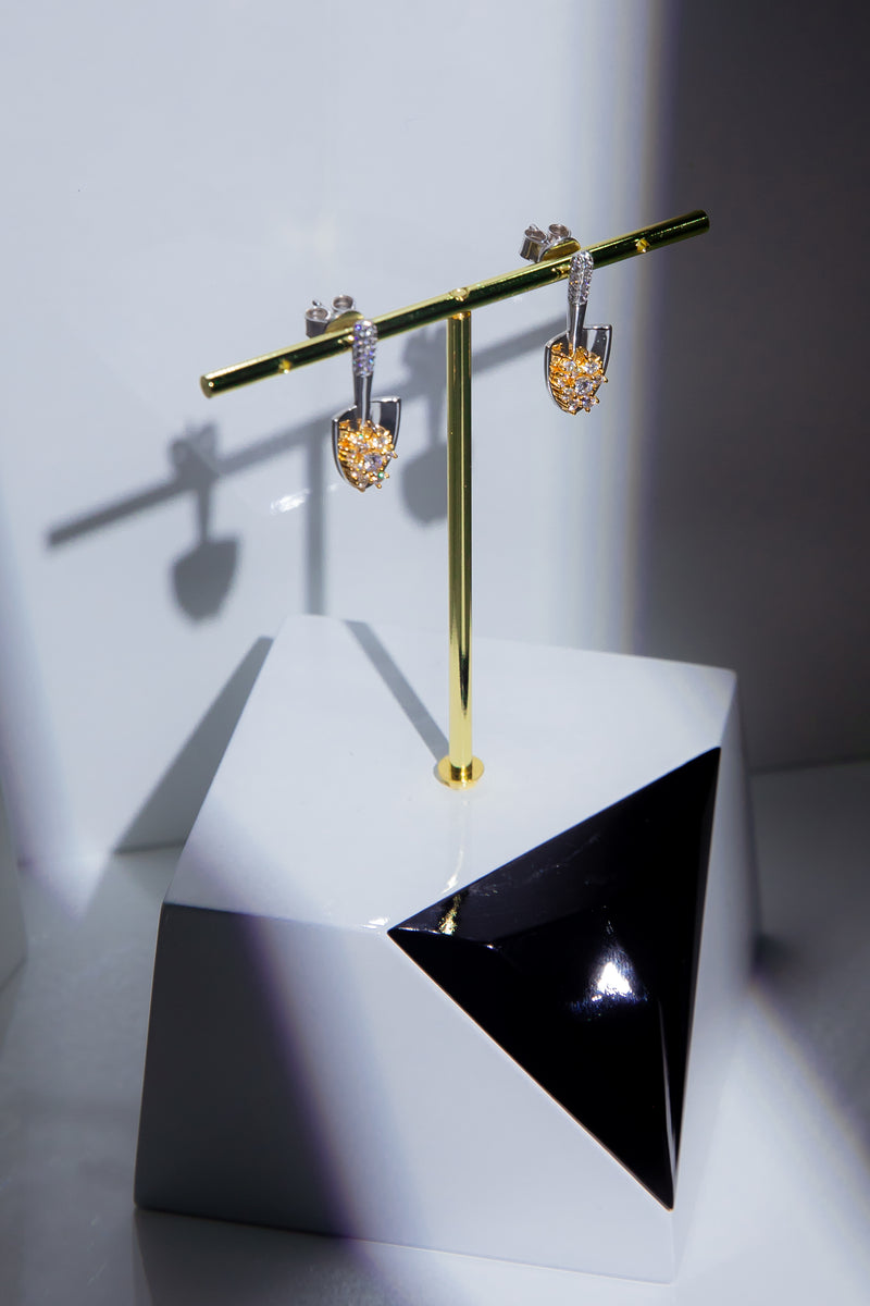 [The Soulful Spade] Creative Garden Shovel Earrings in 925 Silver &amp; Lab-Grown Gemstones