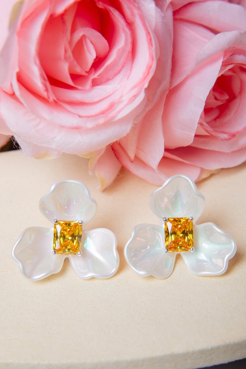 [Morning Bloom] Iridescent Petal &amp; Canary Yellow Gemstone Earrings