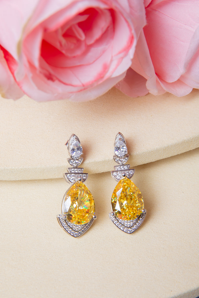 [Crown of Tears] Art Deco Pear-Cut Canary Yellow Gemstone Earrings