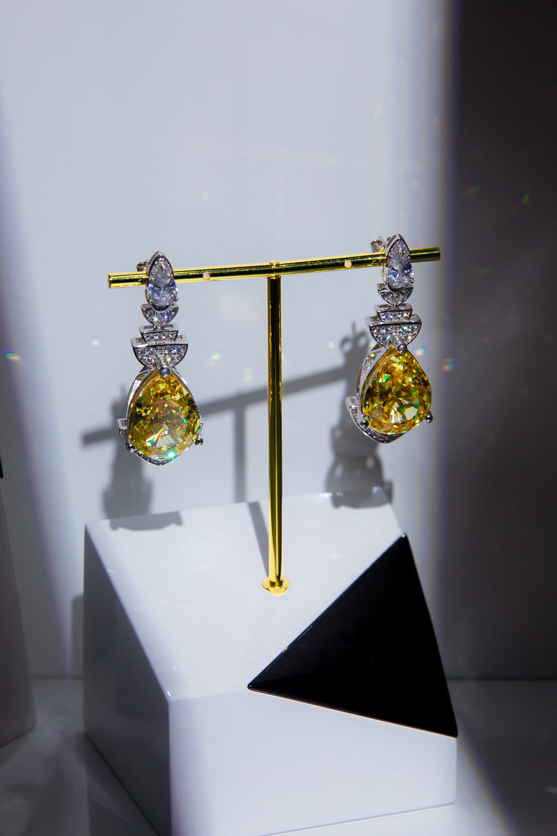 [Crown of Tears] Art Deco Pear-Cut Canary Yellow Gemstone Earrings