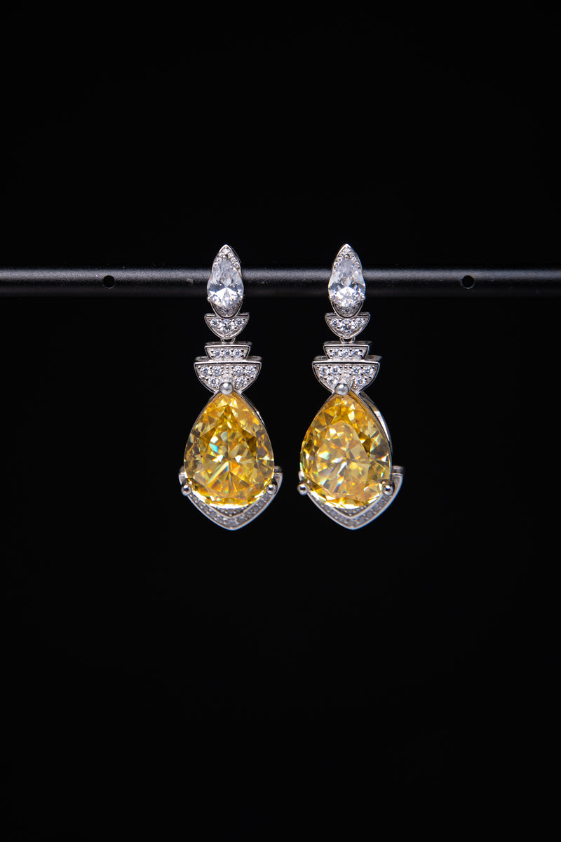 [Crown of Tears] Art Deco Pear-Cut Canary Yellow Gemstone Earrings