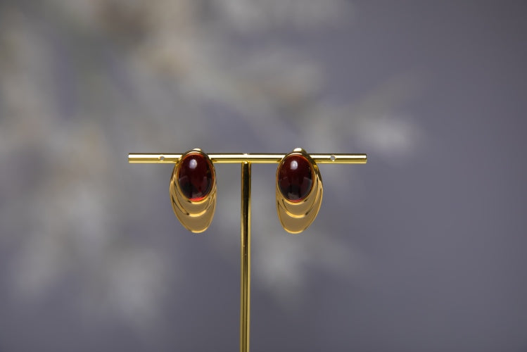Crimson Ripple | Vintage Tiered Red Agate Stud Earrings