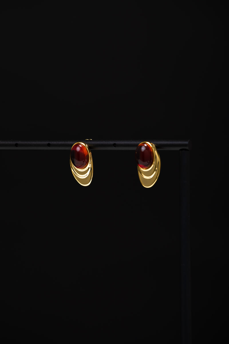 Crimson Ripple | Vintage Tiered Red Agate Stud Earrings