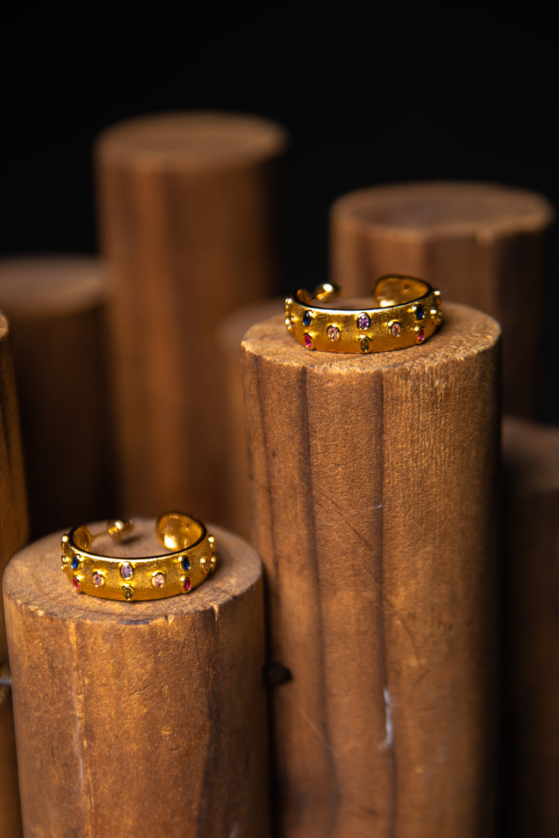[The Byzantine Realm] Multi-Gemstone Matte Gold Hoop Earrings