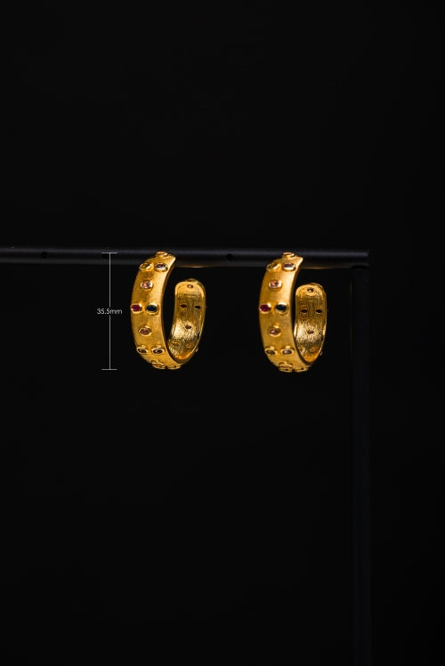 [The Byzantine Realm] Multi-Gemstone Matte Gold Hoop Earrings
