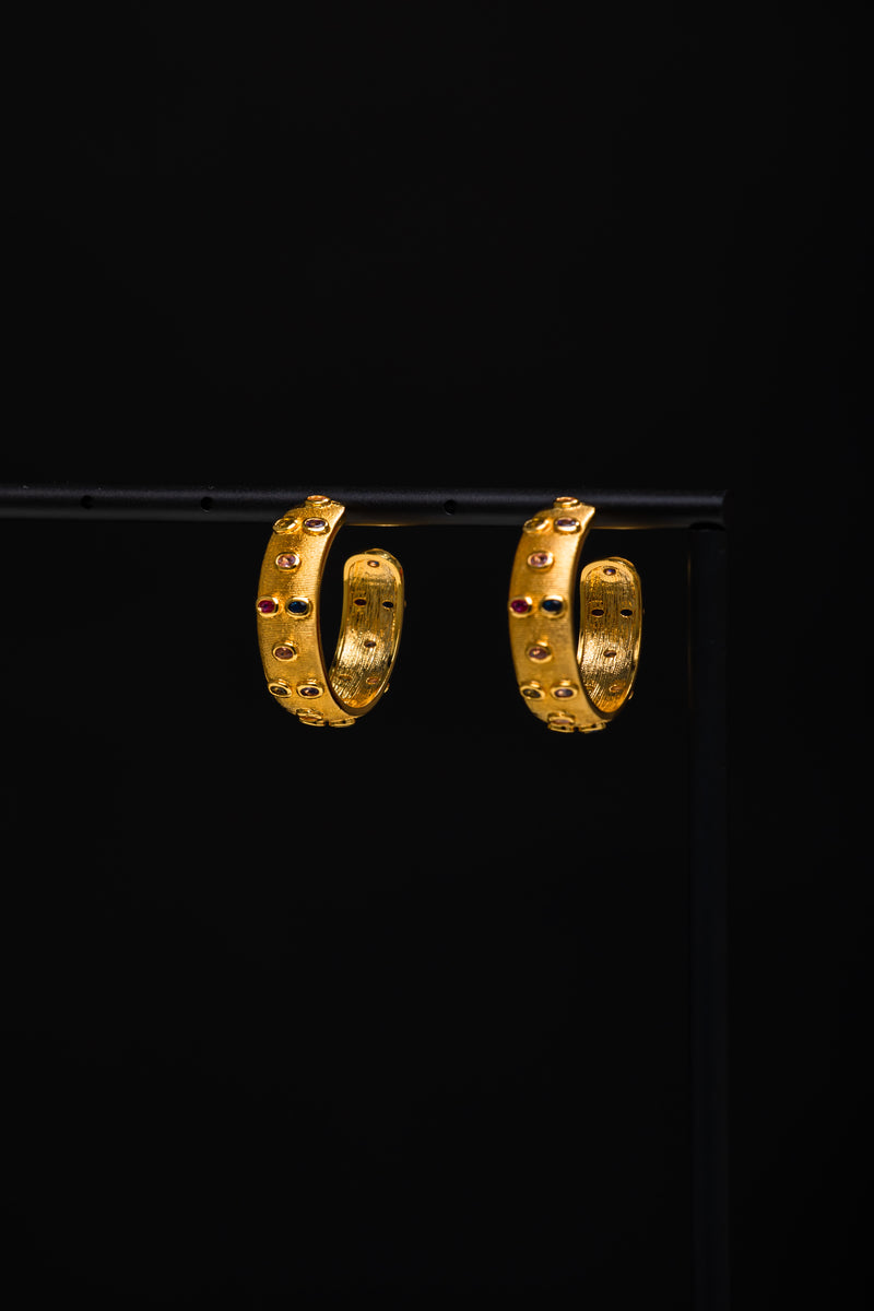 [The Byzantine Realm] Multi-Gemstone Matte Gold Hoop Earrings