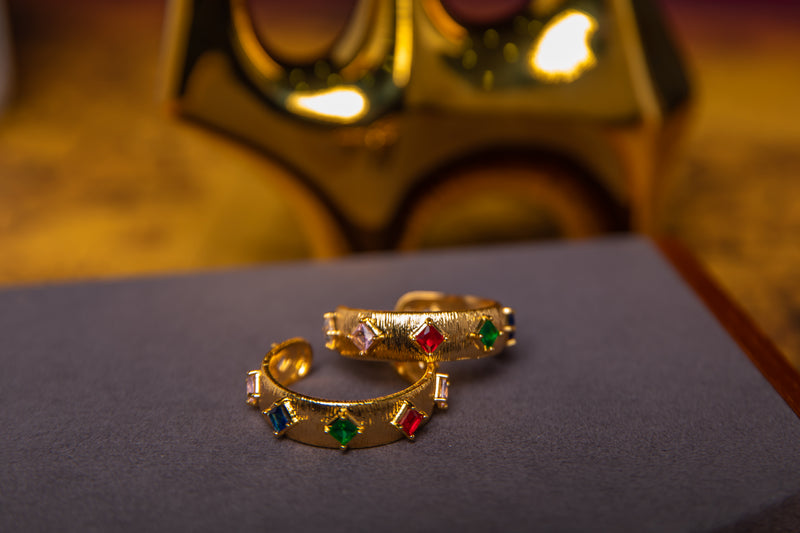 Byzantine Rhapsody | Vintage Brushed Gold Multi-Gem C-Hoops