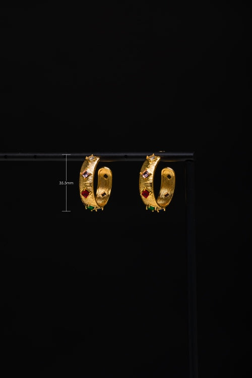 Byzantine Rhapsody | Vintage Brushed Gold Multi-Gem C-Hoops