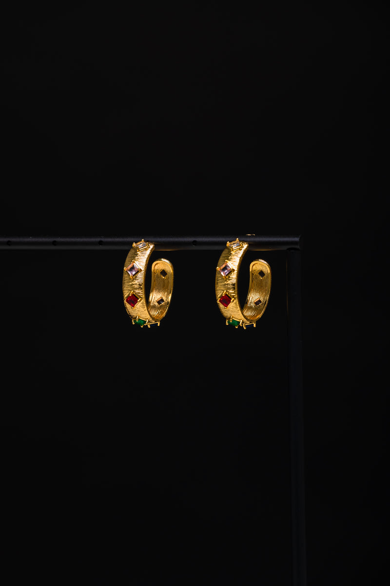 Byzantine Rhapsody | Vintage Brushed Gold Multi-Gem C-Hoops