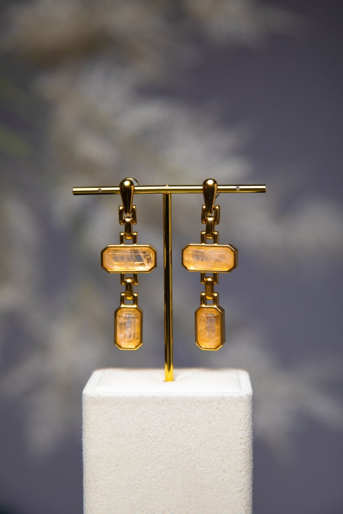 [Dawn Horizon] Natural White Crystal 18K Gold Plated Drop Earrings