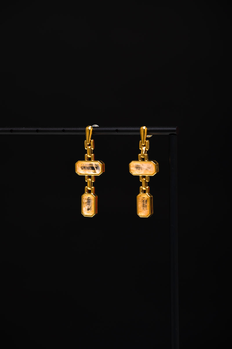 [Dawn Horizon] Natural White Crystal 18K Gold Plated Drop Earrings