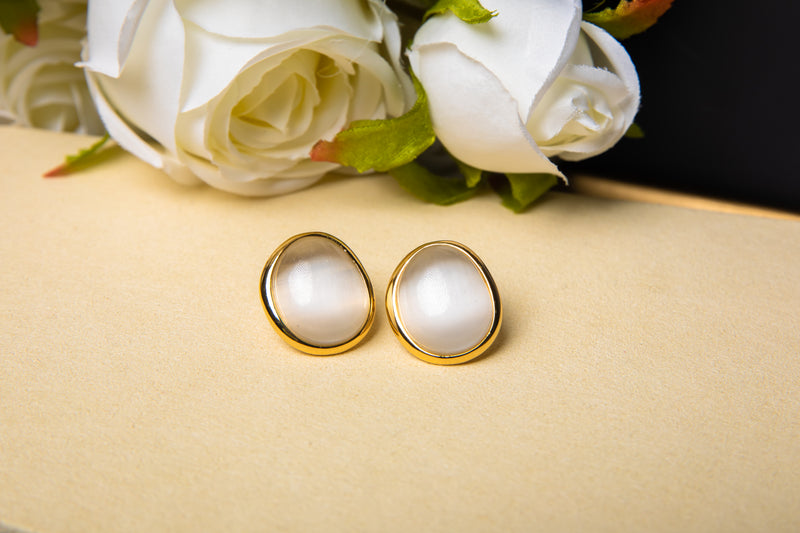 Lunar Whisper | Organic White Crystal Stud Earrings