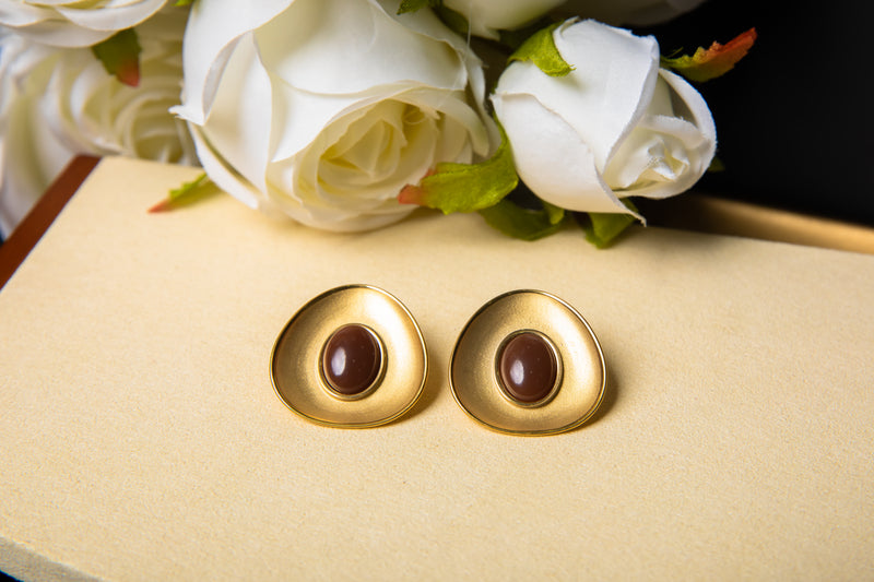Twilight Shield | Vintage Matte Gold & Red Agate Earrings