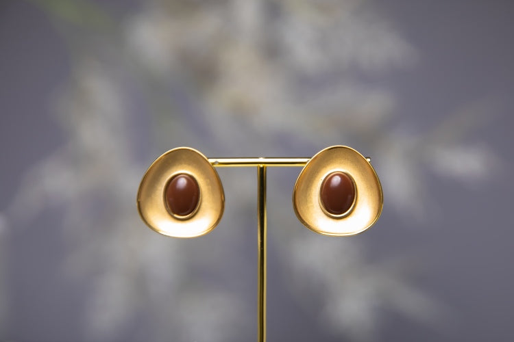 Twilight Shield | Vintage Matte Gold & Red Agate Earrings
