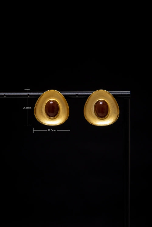 Twilight Shield | Vintage Matte Gold & Red Agate Earrings