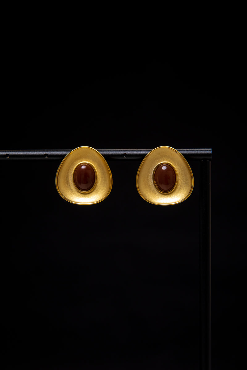 Twilight Shield | Vintage Matte Gold & Red Agate Earrings