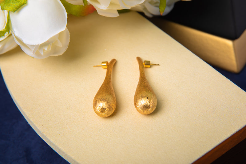 Stardust Dew | Textured 18K Gold-Plated Teardrop Earrings