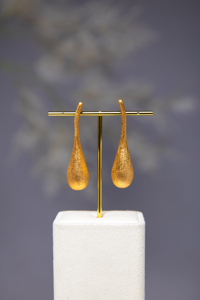 Stardust Dew | Textured 18K Gold-Plated Teardrop Earrings