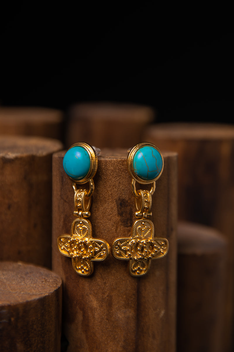 Eye of Sanctuary | Vintage Turquoise & Carved Cross Earrings