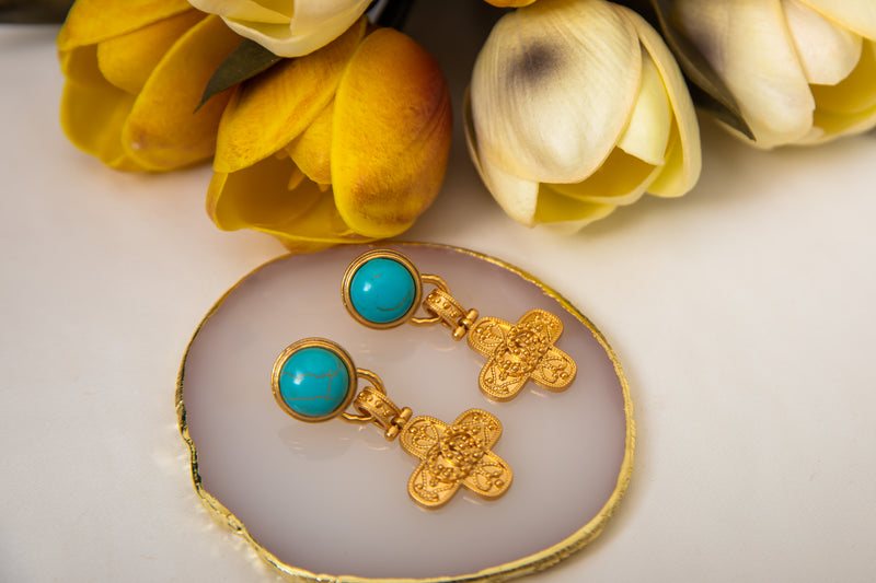 Eye of Sanctuary | Vintage Turquoise & Carved Cross Earrings