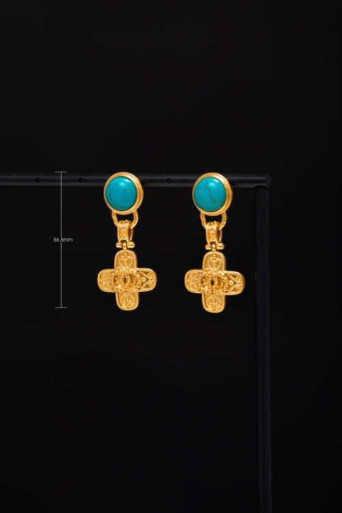 Eye of Sanctuary | Vintage Turquoise & Carved Cross Earrings