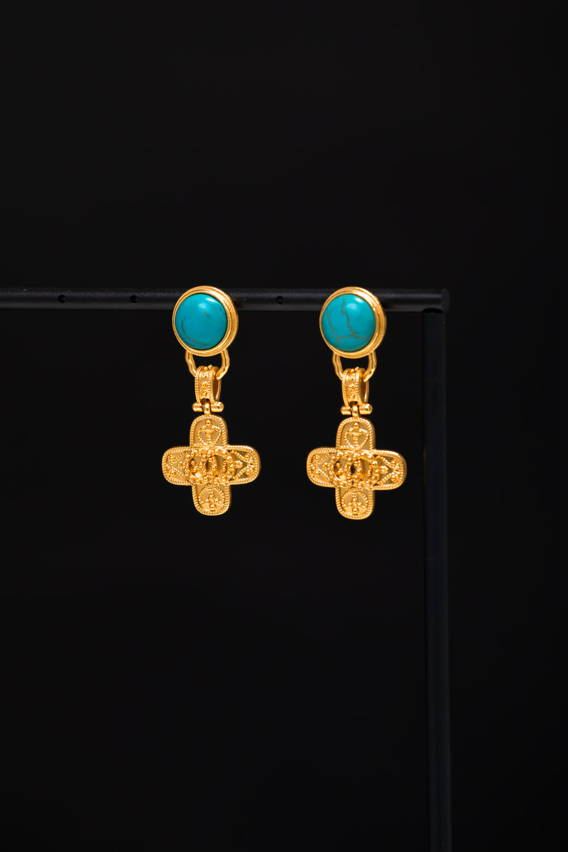 Eye of Sanctuary | Vintage Turquoise & Carved Cross Earrings
