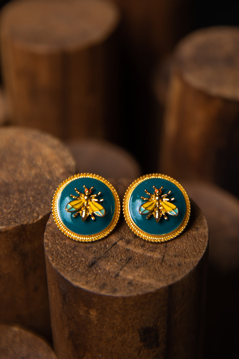 [Emerald Golden Bee] Vintage Enamel Bee Stud Earrings
