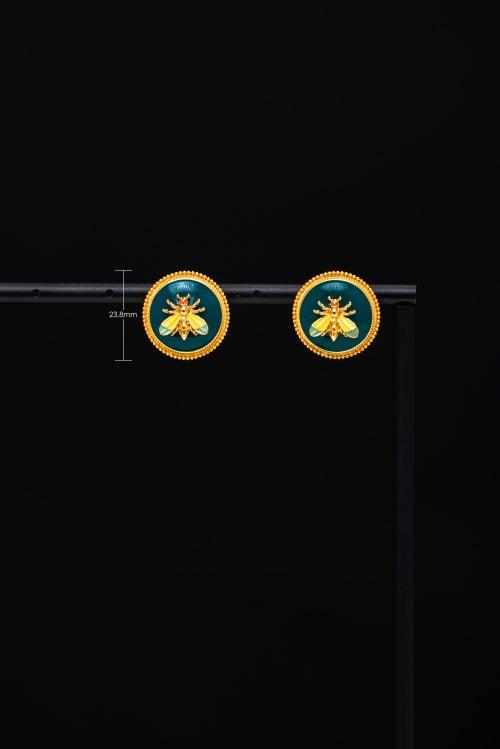 [Emerald Golden Bee] Vintage Enamel Bee Stud Earrings