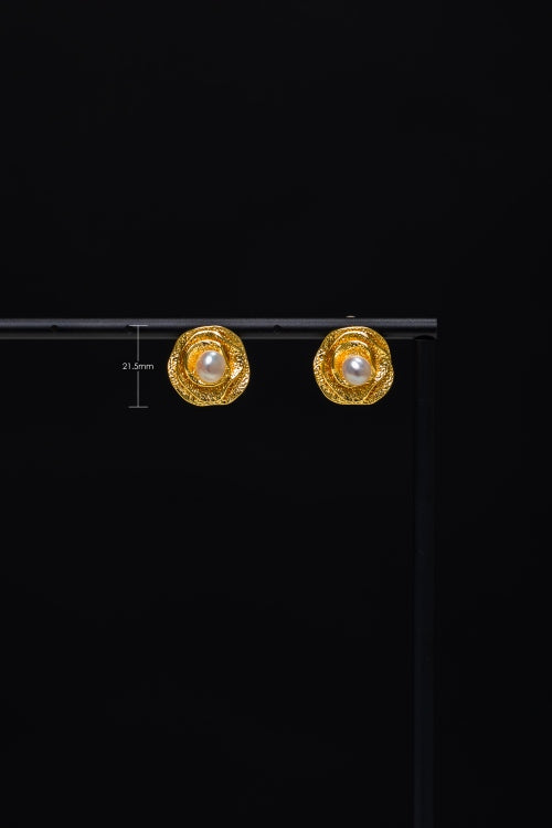 Gilded Blossom | Textured 18K Gold & Natural Pearl Vintage Stud Earrings