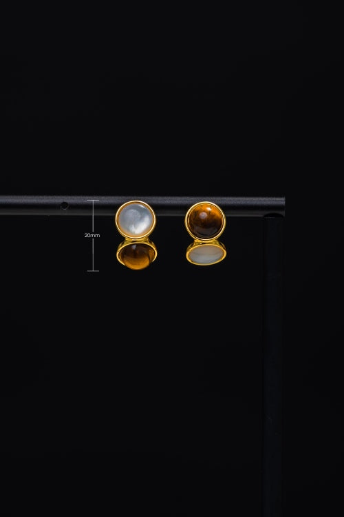 Eclipse Twins | Asymmetrical Tiger’s Eye & Clear Quartz 18K Gold Stud Earrings