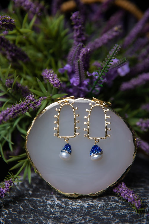 Celestial Portal | Ombré Blue Pearl & 18K Gold Drop Earrings