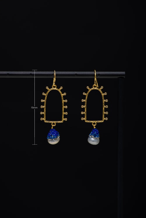 Celestial Portal | Ombré Blue Pearl & 18K Gold Drop Earrings