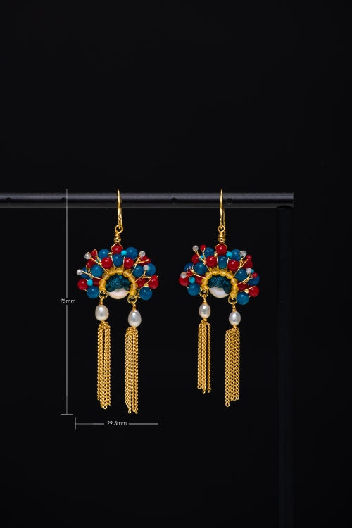 【The Phoenix Crown Muse】 Chinoiserie Wire-Wrapped Pearl &amp; Tassel Earrings