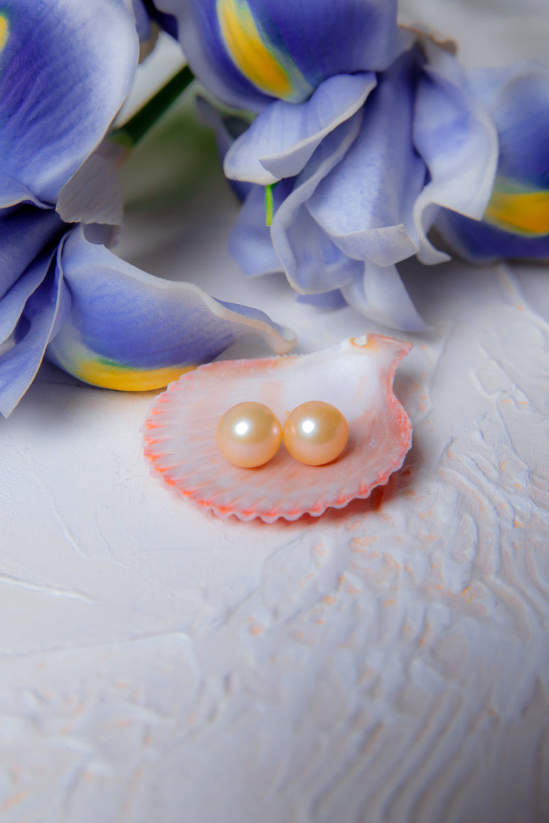 [Aura of Dawn] Minimalist Cultured Golden Pearl Stud Earrings