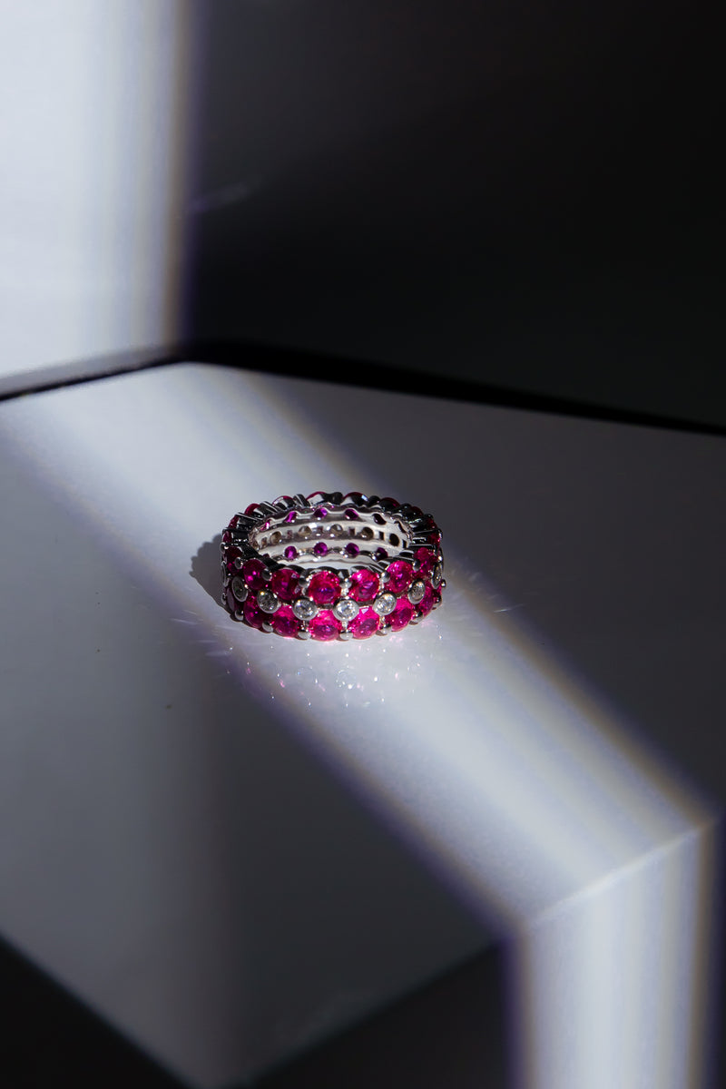 The Crimson Tiara | Lab-Grown Ruby 925 Silver Filigree Ring