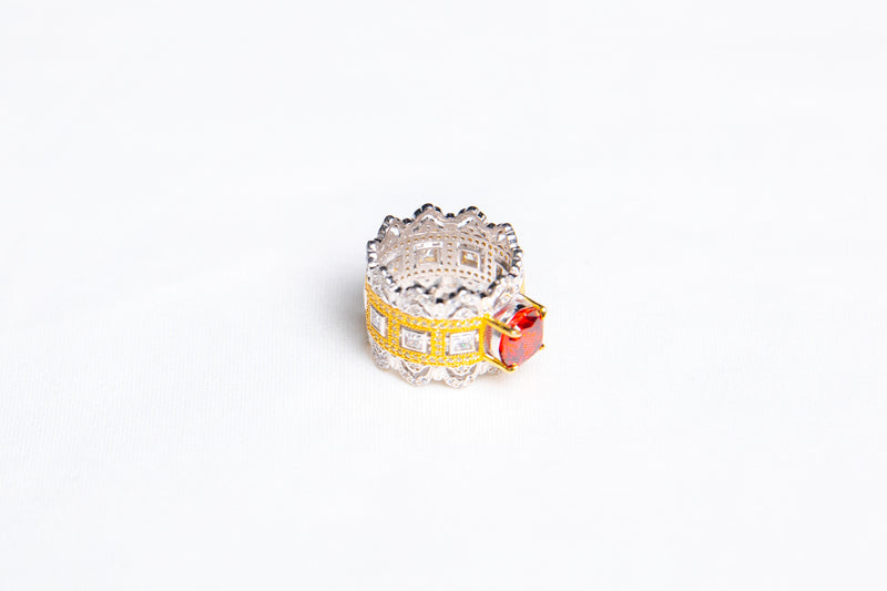 Sweet Gravity | Pink Lab-Grown Gemstone 925 Silver Triple-Pavé Ring