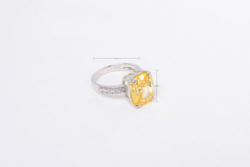 [First Ray] Solitaire Pavé Cushion Canary Yellow Lab-Grown Gemstone Ring