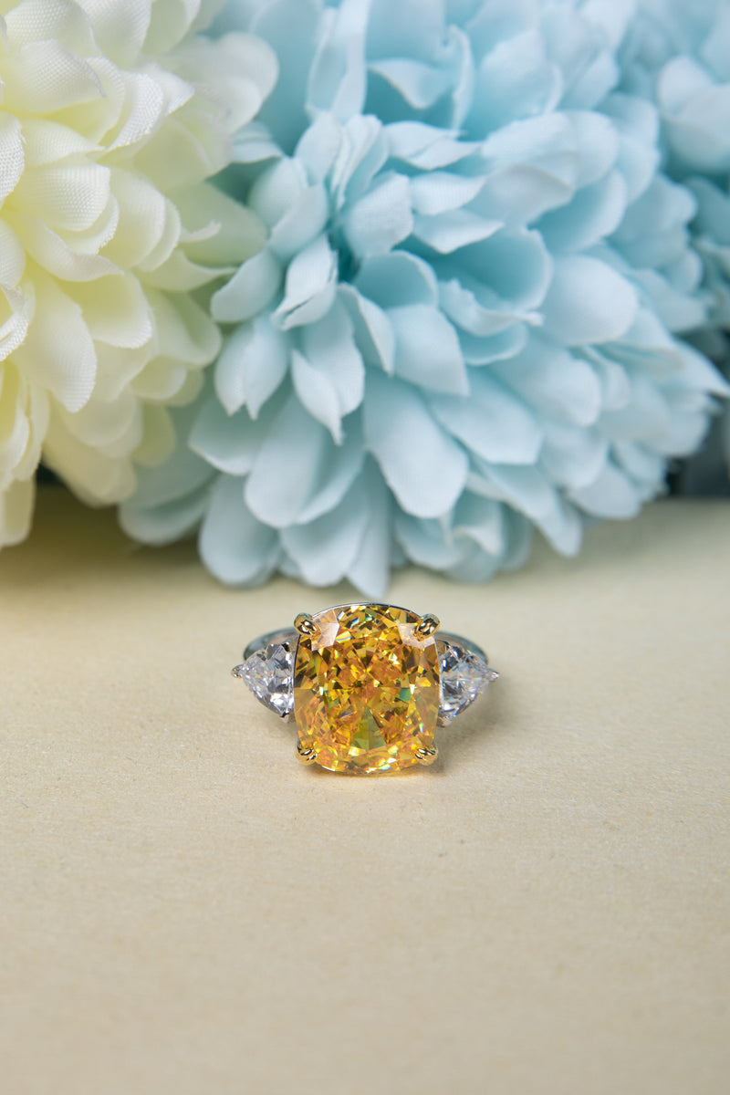[Promise of the Sun] Trilogy Cushion Canary Yellow Lab-Grown Gemstone Ring