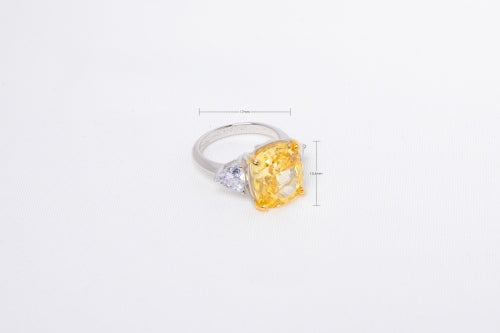[Promise of the Sun] Trilogy Cushion Canary Yellow Lab-Grown Gemstone Ring