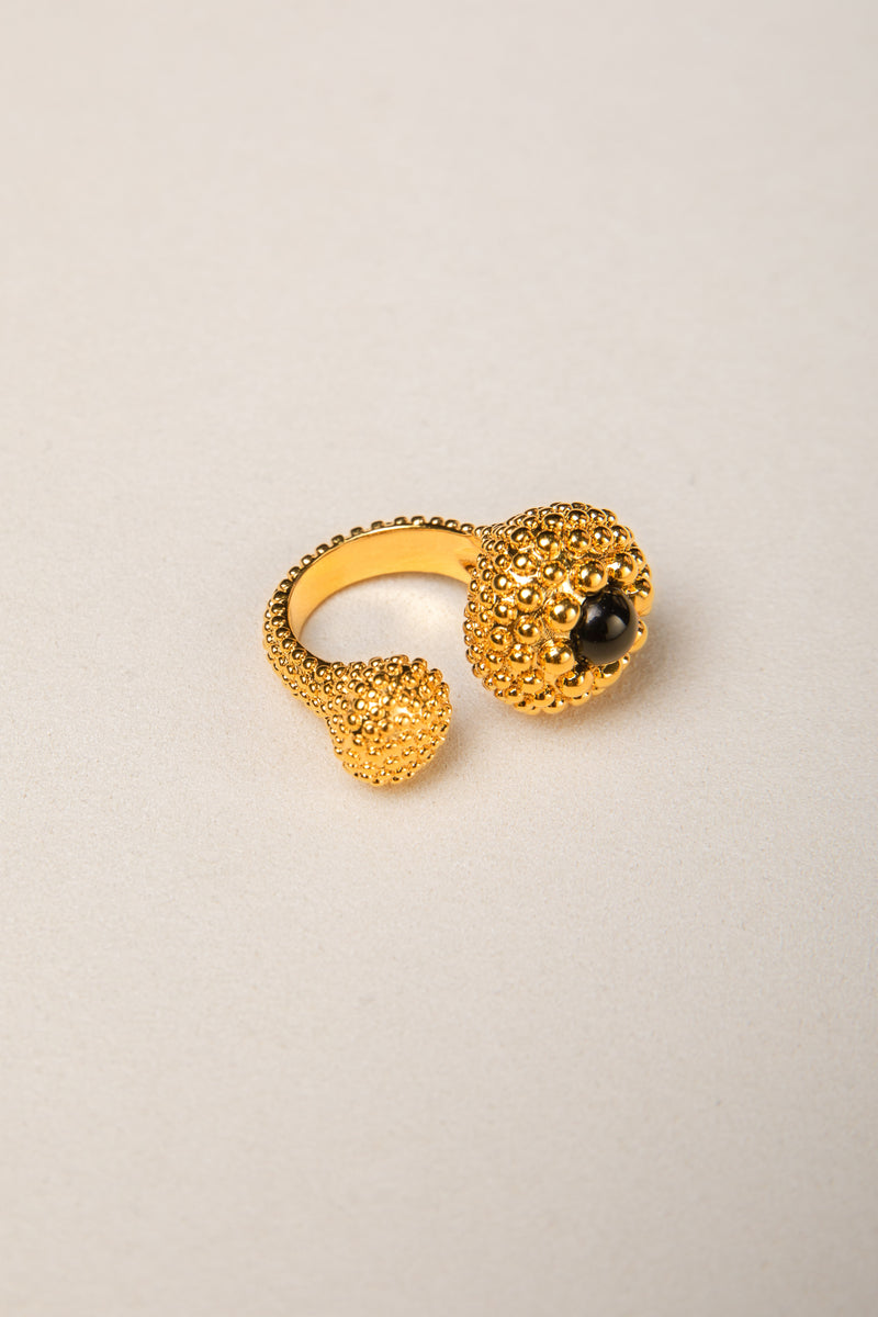 [Embrace of the Stars] Caviar Texture Black Onyx Open Ring
