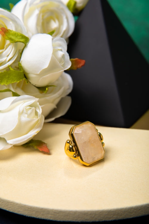 [Seal of Dawn] Natural White Quartz 18K Gold Statement Ring