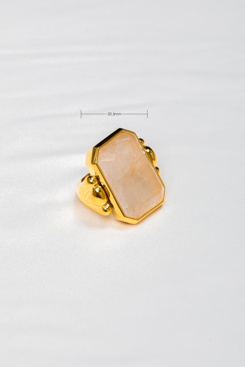 [Seal of Dawn] Natural White Quartz 18K Gold Statement Ring