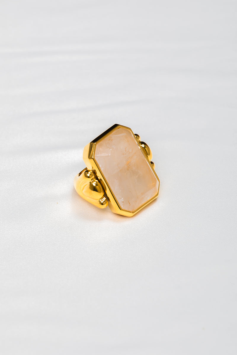 [Seal of Dawn] Natural White Quartz 18K Gold Statement Ring