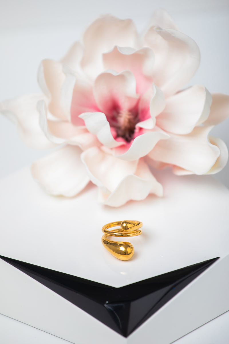 Golden Dewdrops | Liquid Metal 18K Gold-Plated Wrap Ring