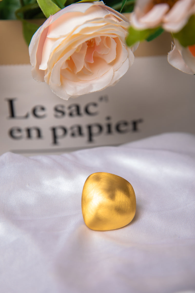 Gilded Pebble | Minimalist Brushed Gold Sculptural Ring