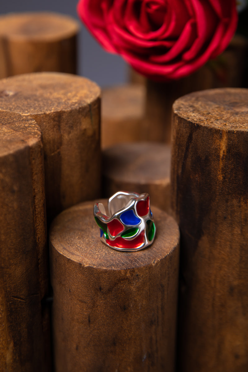 [Liquid Prism] Avant-Garde Irregular Enamel Wrap Ring