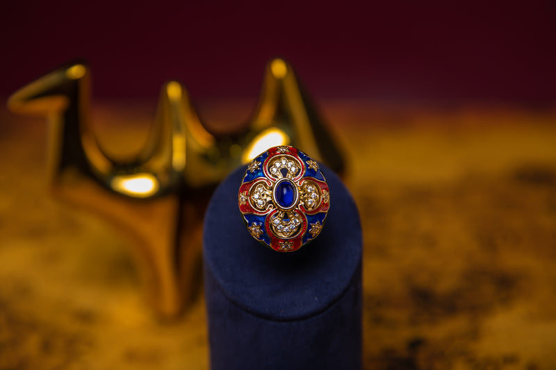 [Sacred Kaleidoscope] Vintage Enamel & Blue Sapphire Statement Ring