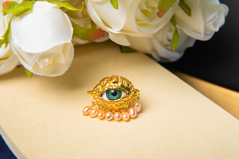 [Tears of the Muse] Surrealist Eye &amp; Pearl Fringe Ring